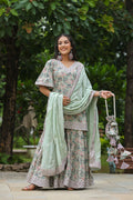 <img> Conch Grey Cotton Floral Printed Sharara Set