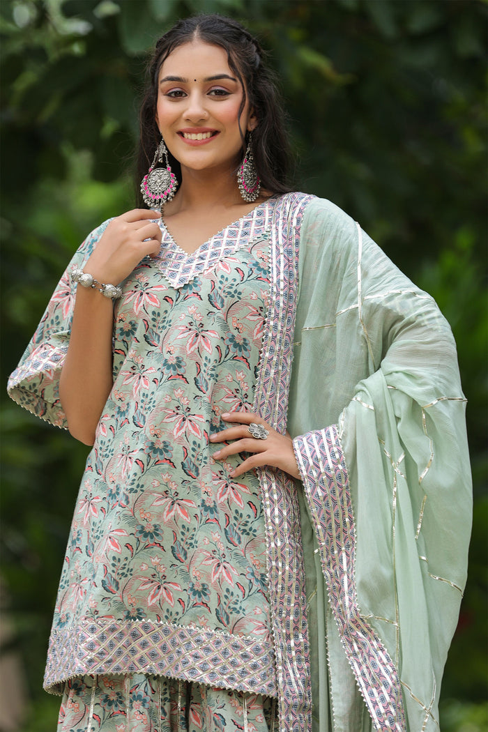<img> Conch Grey Cotton Floral Printed Sharara Set