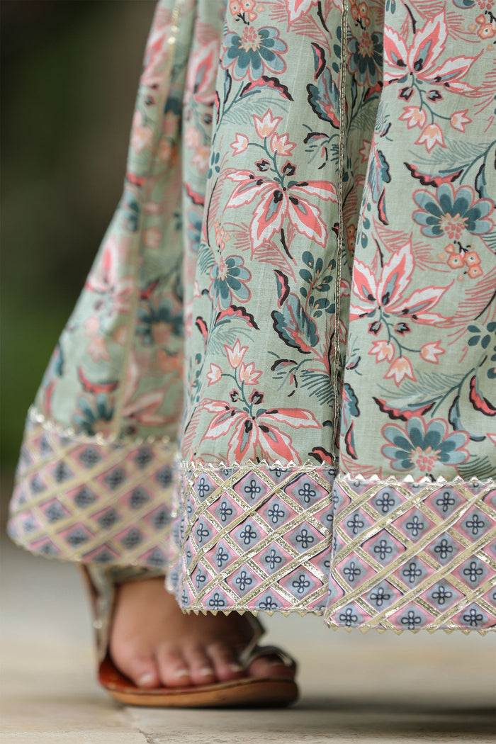 <img> Conch Grey Cotton Floral Printed Sharara Set