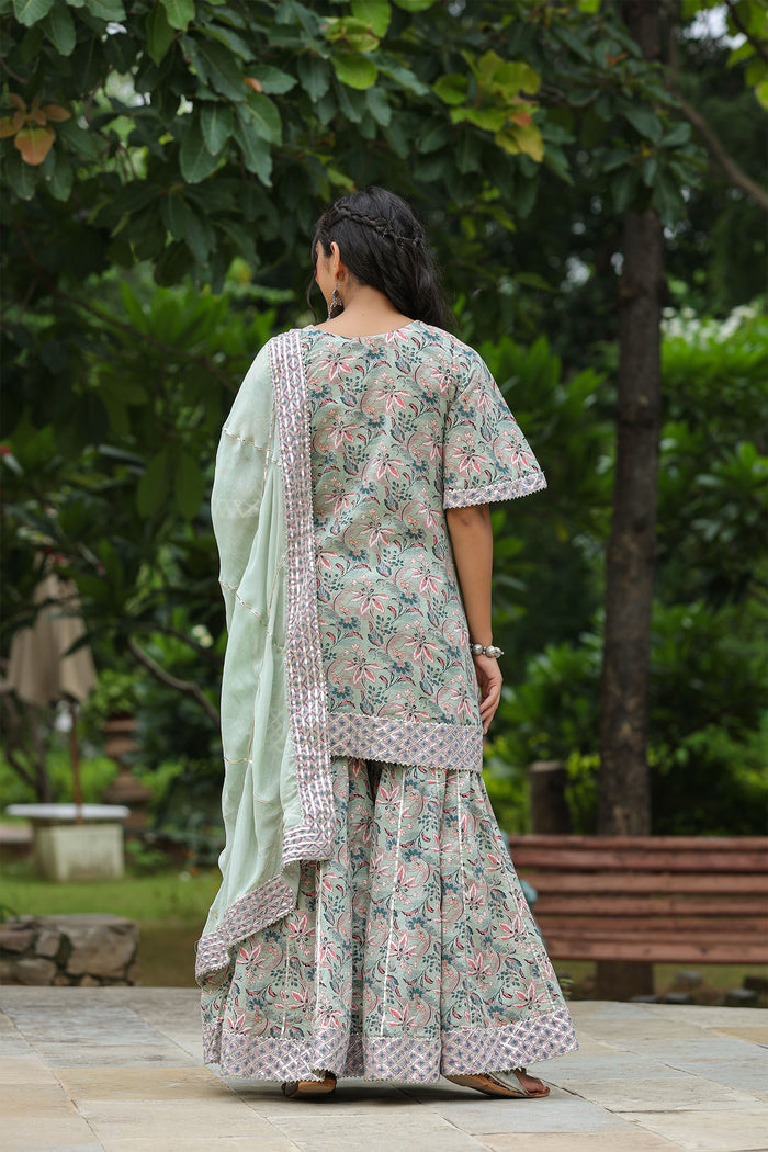 <img> Conch Grey Cotton Floral Printed Sharara Set