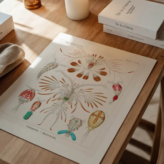 Copopod Crustaceans Illustration Print unframed on a home office desk