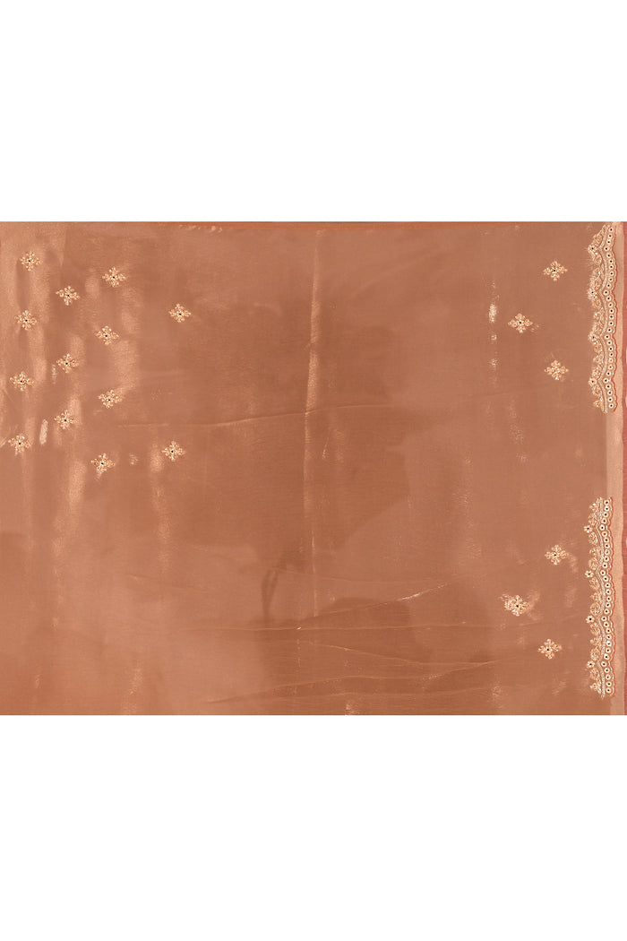 Copper Peach Designer Embroidery Tissue Saree