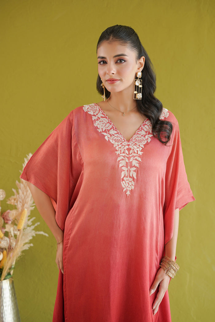 Coral Ombre Vine Kaftan Kurti