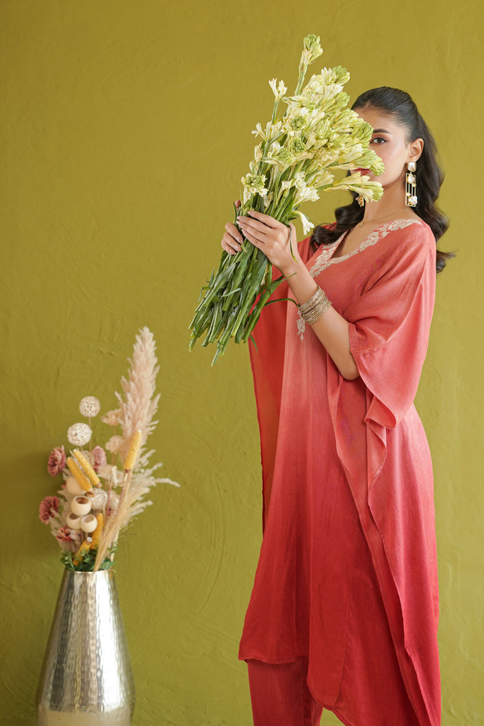 Coral Ombre Vine Kaftan Kurti