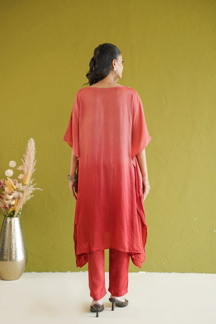 Coral Ombre Vine Kaftan Kurti