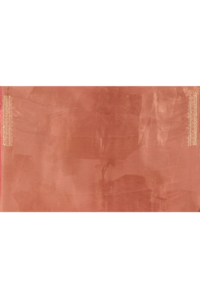 Coral Orange Striped Designer Embroidered Organza Saree