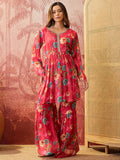 Coral Red Crepe Peplum Set