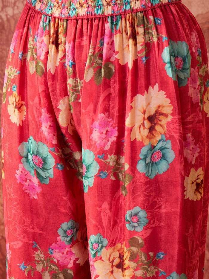 Coral Red Crepe Peplum Set