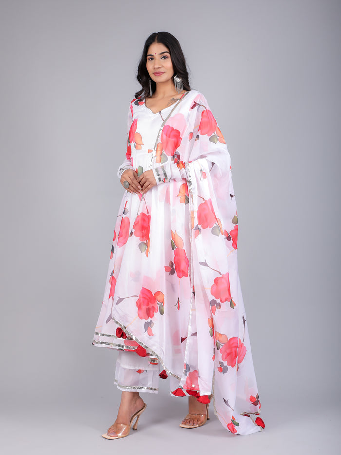Coral Rose Trail Anarkali Set