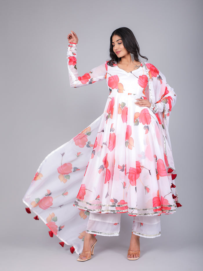 Coral Rose Trail Anarkali Set