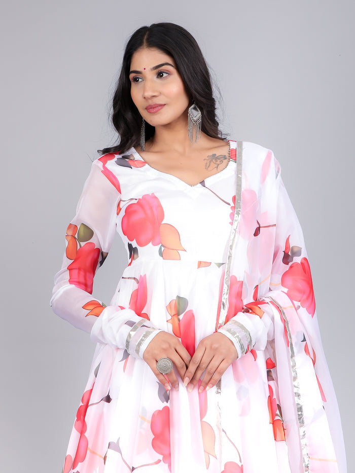 Coral Rose Trail Anarkali Set