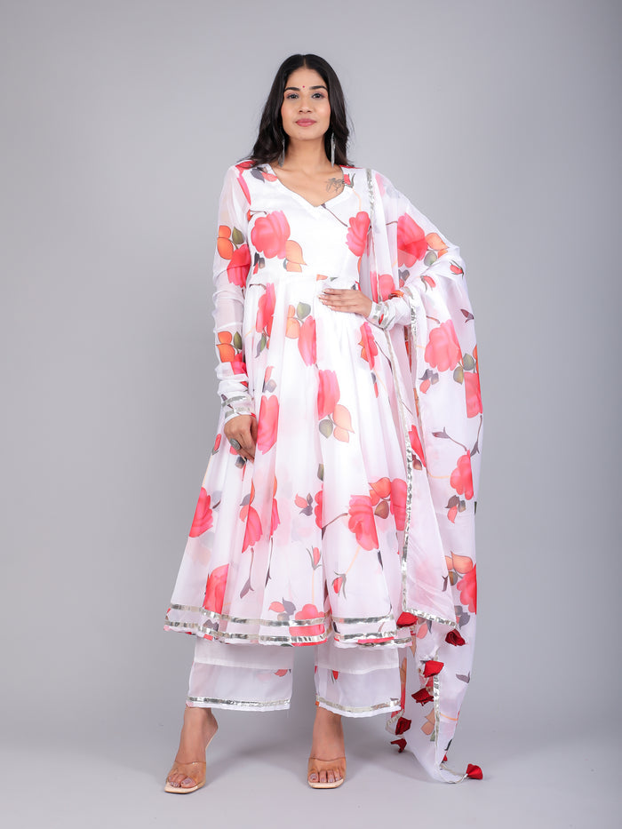 Coral Rose Trail Anarkali Set