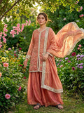 Coral Silk Kurti With Scattered Floral Embroidery