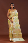 Corn Harvest Yellow And Green Rangkat Banarasi Saree