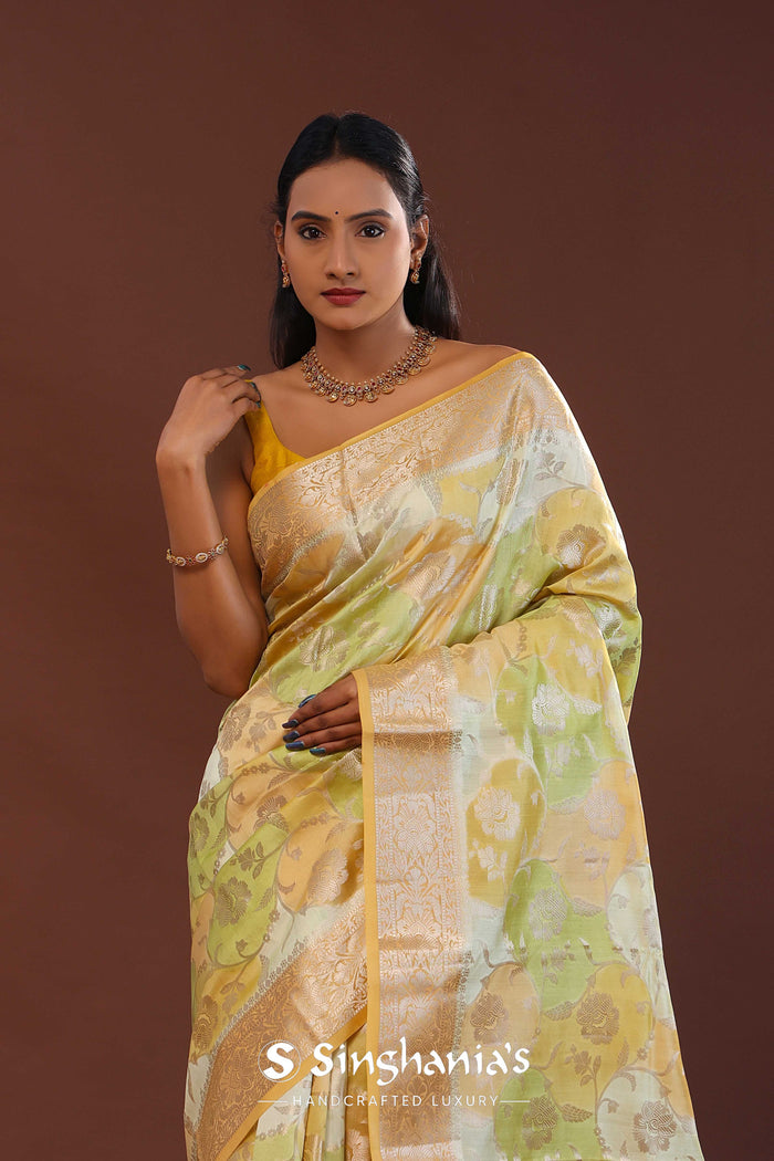 Corn Harvest Yellow And Green Rangkat Banarasi Saree