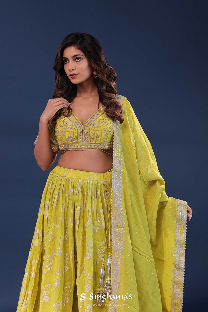 <img> Corn Yellow Silk Lehenga Set