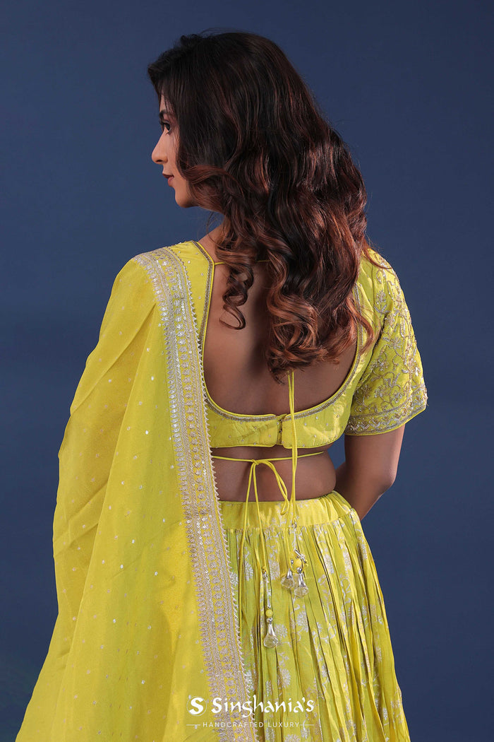 <img> Corn Yellow Silk Lehenga Set