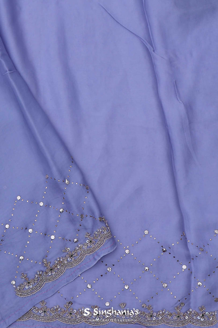 <img> Blue Satin Saree With Scallop Border