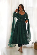 Crayon Green Georgette Leheriya Printed Anarkali Set