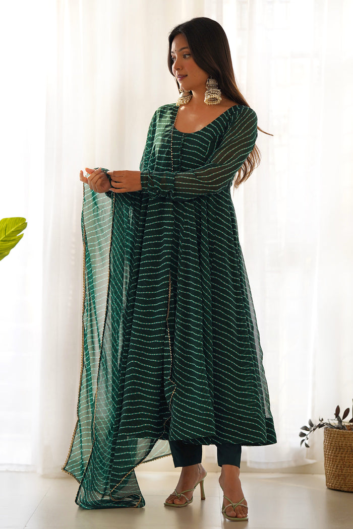 Crayon Green Georgette Leheriya Printed Anarkali Set