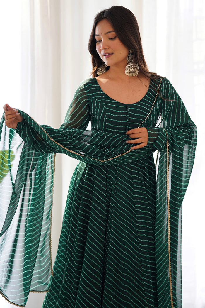 Crayon Green Georgette Leheriya Printed Anarkali Set