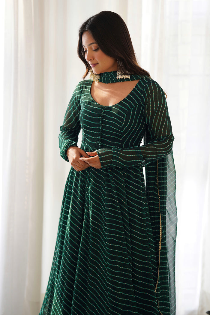 Crayon Green Georgette Leheriya Printed Anarkali Set