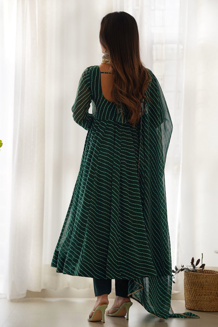 Crayon Green Georgette Leheriya Printed Anarkali Set