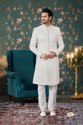 Cream Art Silk Sherwani Set