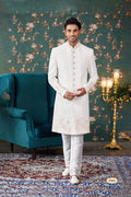 Cream Art Silk Two Piece Sherwani Set