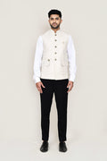 Cream Cotton Satin Nehru Jacket