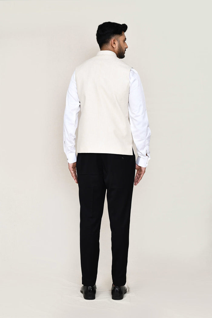 Cream Cotton Satin Nehru Jacket