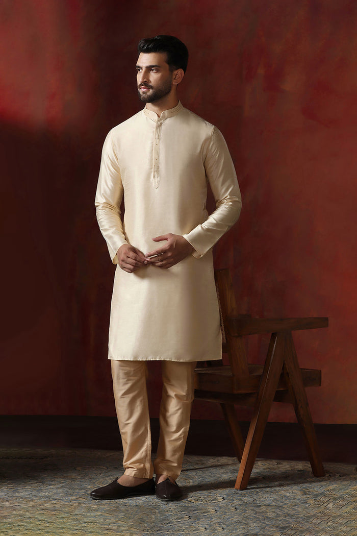 Cream Dupion Solid Kurta Set
