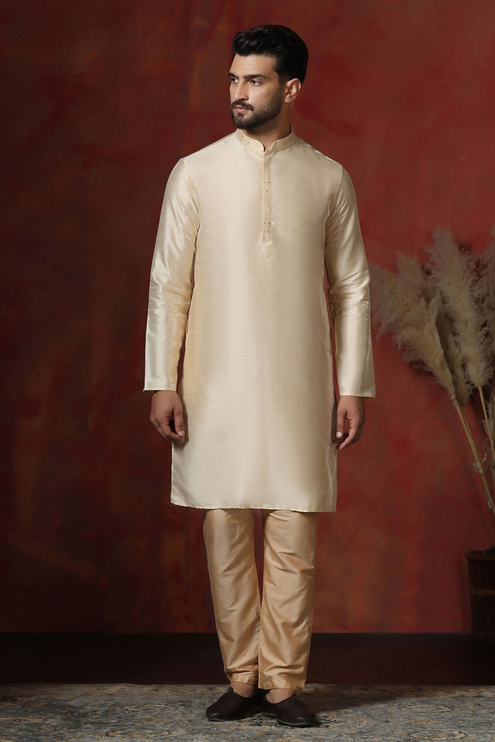 Cream Dupion Solid Kurta Set
