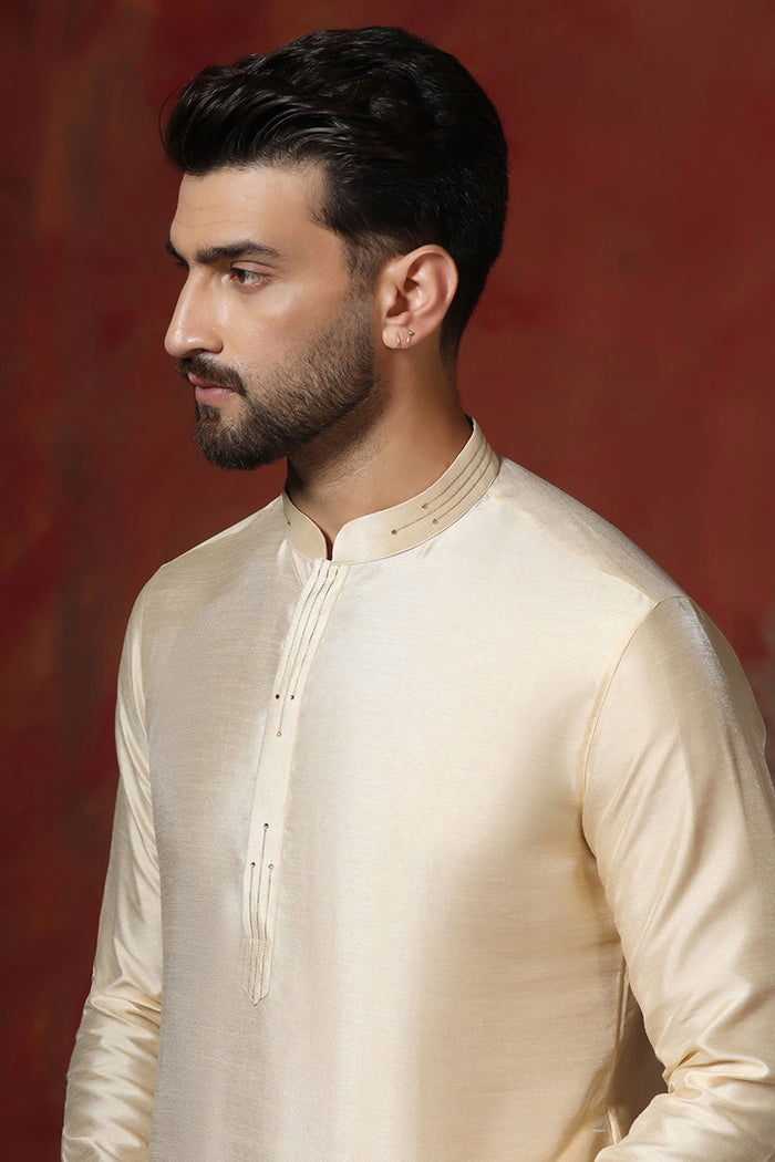 Cream Dupion Solid Kurta Set