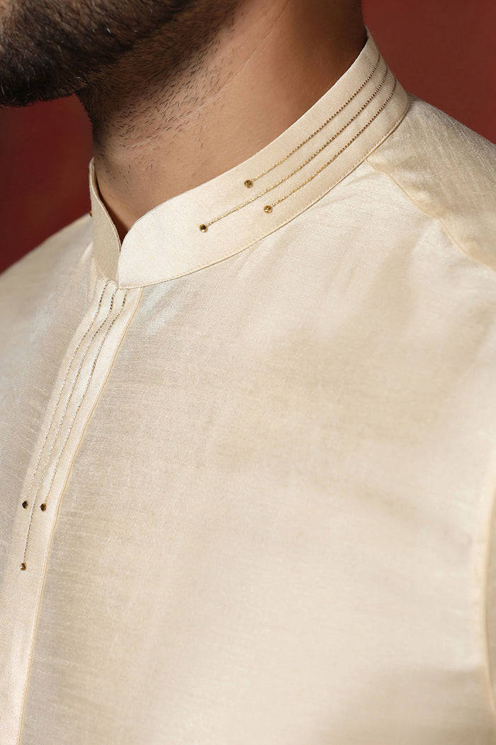 Cream Dupion Solid Kurta Set