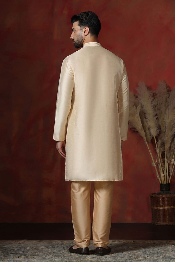 Cream Dupion Solid Kurta Set