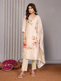 Cream Floral Printed Chanderi Kurta Set