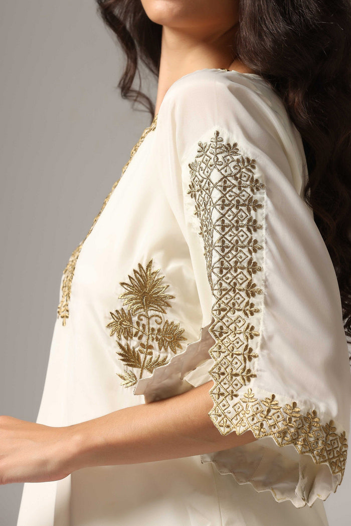 Cream French Crepe Kurti With Pants
