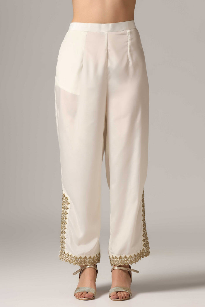 Cream French Crepe Kurti With Pants
