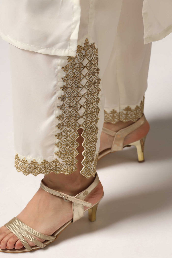 Cream French Crepe Kurti With Pants