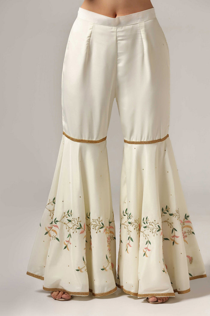 Cream French Crepe Kurti With Sharara And Dupatta
