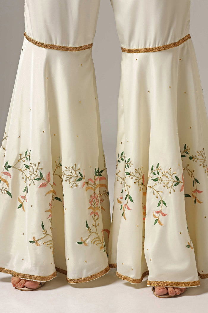 Cream French Crepe Kurti With Sharara And Dupatta
