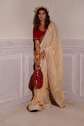 Cream Gota Patti Chinon Saree