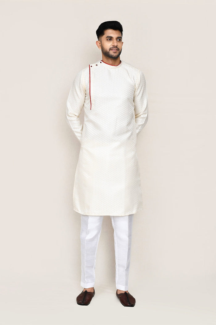 Cream Jacquard Kurta Set