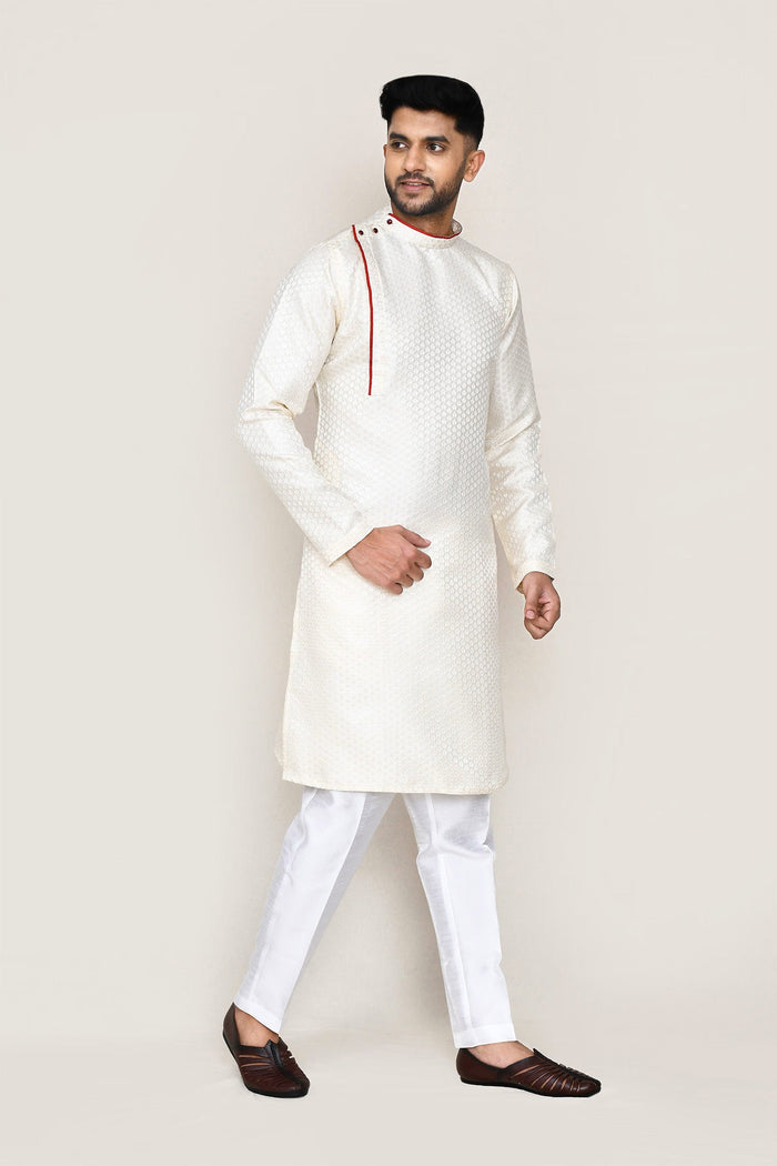 Cream Jacquard Kurta Set