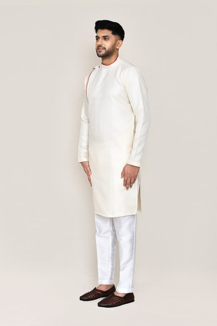 Cream Jacquard Kurta Set