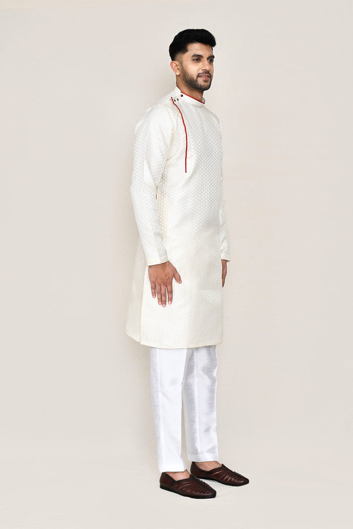 Cream Jacquard Kurta Set