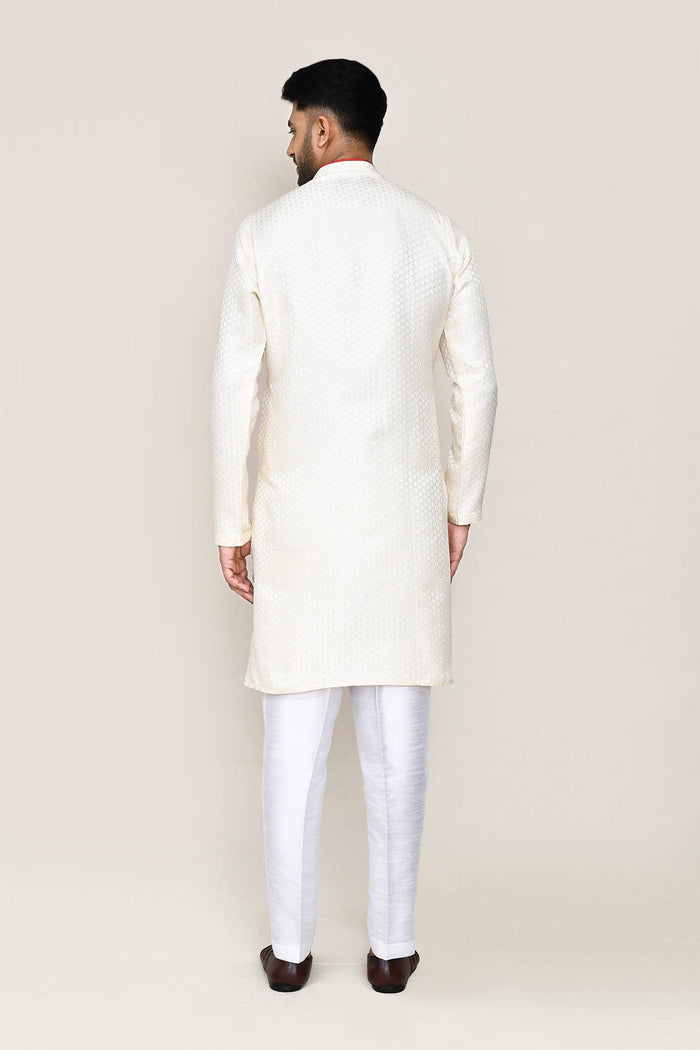 Cream Jacquard Kurta Set