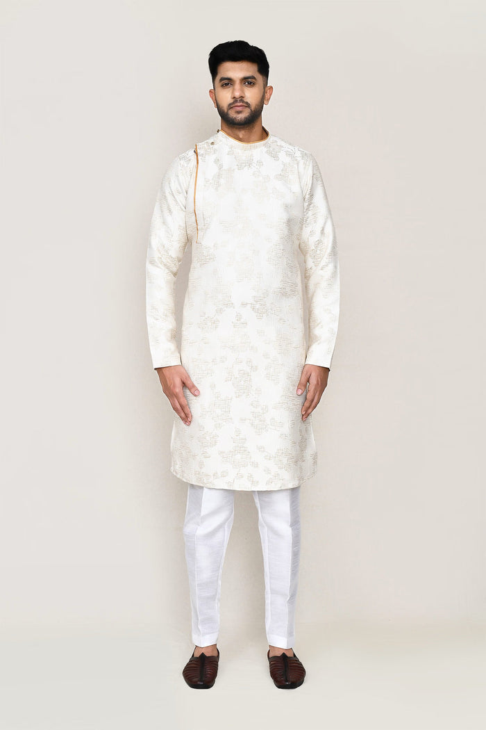 Cream Jacquard Silk Kurta Set