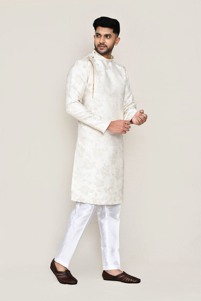 Cream Jacquard Silk Kurta Set